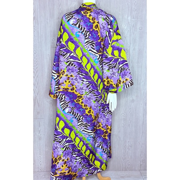 Vintage amber blue kaftan 2x tropical floral print beach cover maxi house dress - Picture 4 of 7